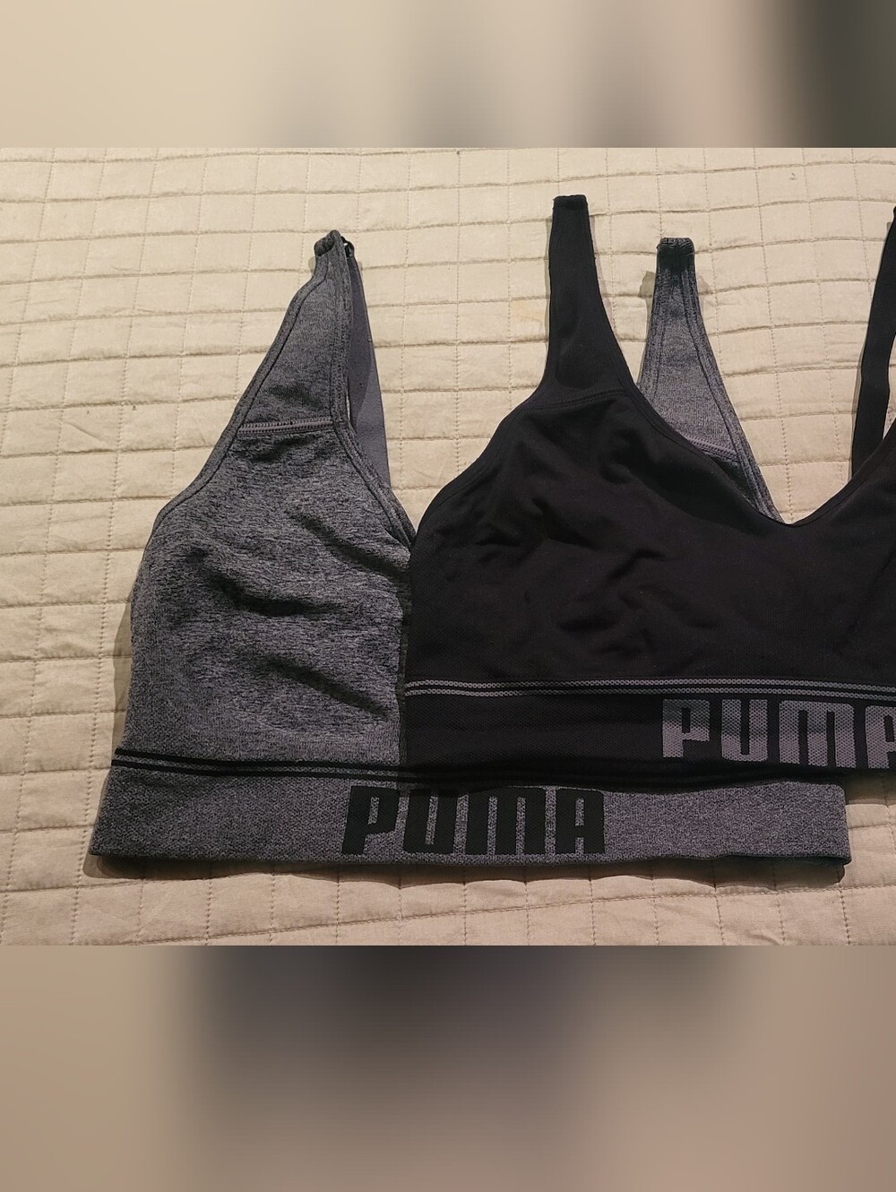 Puma Seamless Sports Bra Duo in Black and Heather Gray